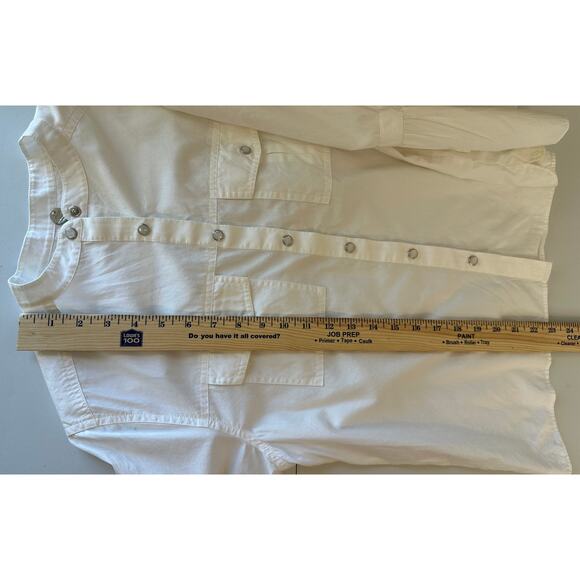Margaret O'Leary White Blouse Button-Up Long Trumpet Sleeves Workwear Casual S - Picture 7 of 10